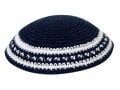 Black Knitted Kippah with Black and White Border Stripes