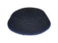 Black Knitted Kippah with Blue Border