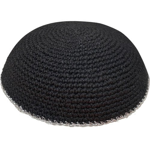 Black Knitted Kippah with Silver Border