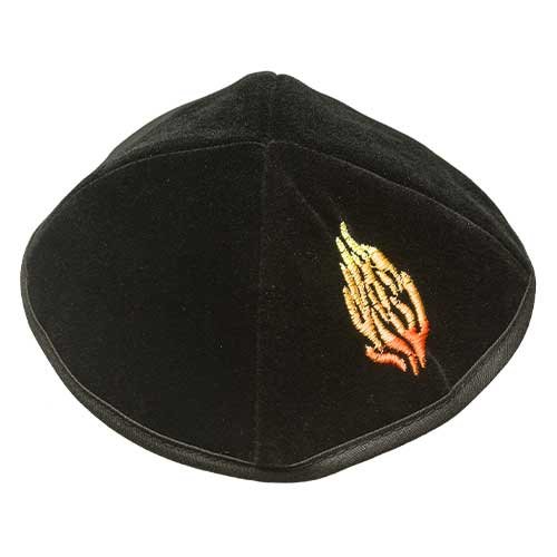 Black Velvet Kippah with Breslev My Fire design