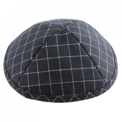 Black and White Cotton Fabric Kippah - Checkered Design