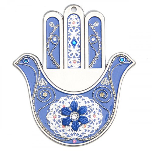 Blue Dove Wall Hamsa by Ester Shahaf