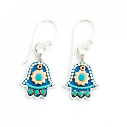 Blue Hamsa Earrings by Ester Shahaf