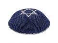 Blue Knitted Kippah with Silver Star of David