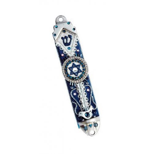 Blue-Silver Star of David Mezuzah Case - Ester Shahaf