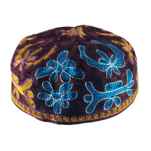 Brown Bucharian Hand Embroidered Kippah