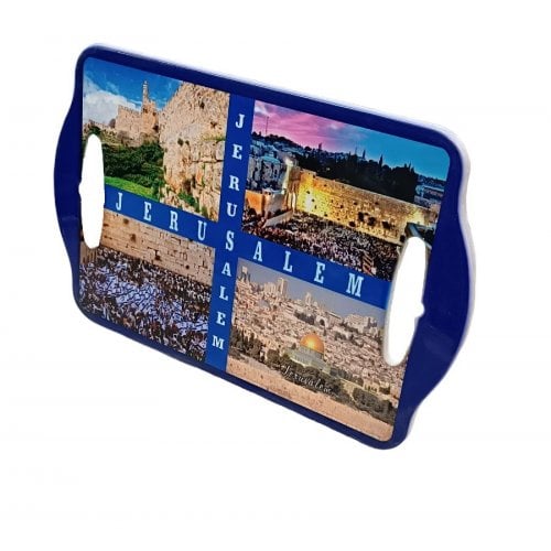 Ceramic Serving Tray with Four Colorful Famous Landmarks in Jerusalem