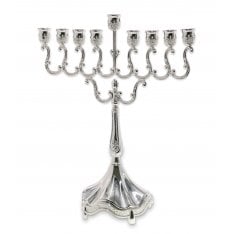 Classic Curved Chanukah Menorah for Candles, Silver - 8 Inches