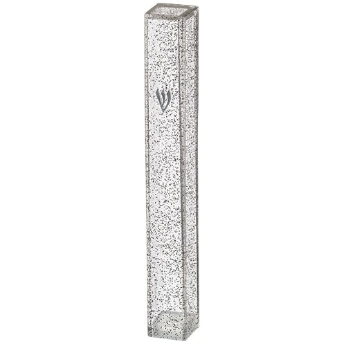 Clear Plastic Mezuzah Case, Light Silver Speckles  Option: 10 or 12 cm Scroll