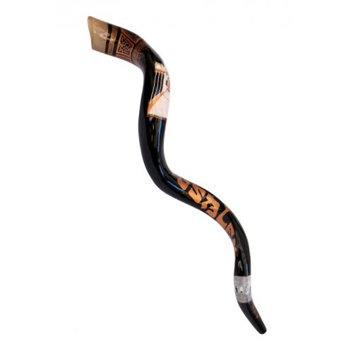 Collectors Hand Painted Yemenite Shofar - Temple in Jerusalem