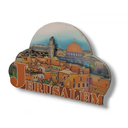 Colorful Cut Out Magnet, Wood and Epoxy  Golden Jerusalem with Dome of the Rock