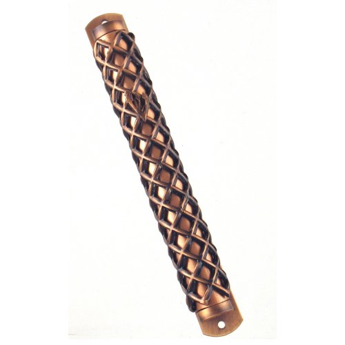 Copper Color Pewter Mezuzah Case with Criss-Cross Design