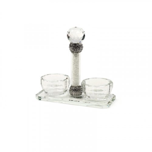 Crystal Salt and Pepper Holder with Crushed Glass Stem