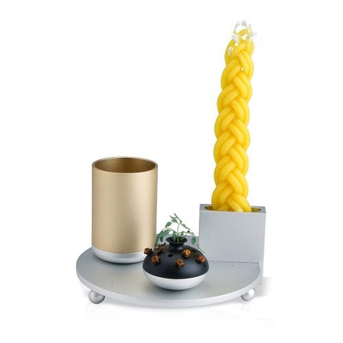 Dabbah Judaica 4-Piece Anodized Aluminum Havdalah Set - Gold and Silver