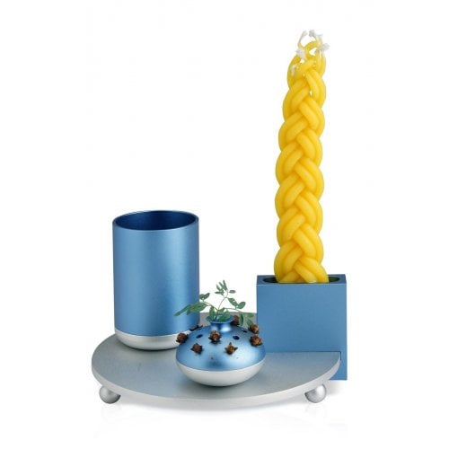 Dabbah Judaica 4-Piece Anodized Aluminum Havdalah Set - Light Blue and Silver