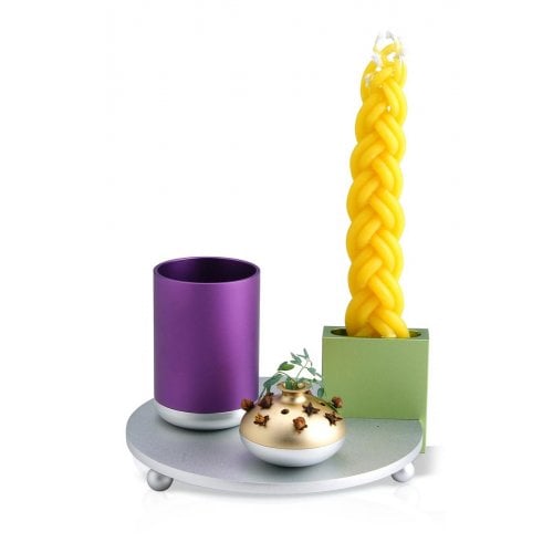 Dabbah Judaica 4-Piece Anodized Aluminum Havdalah Set - Purple and Green