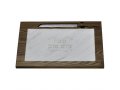 Dark Brown Wood Challah Board with White Marble Plaque - Comes with Knife