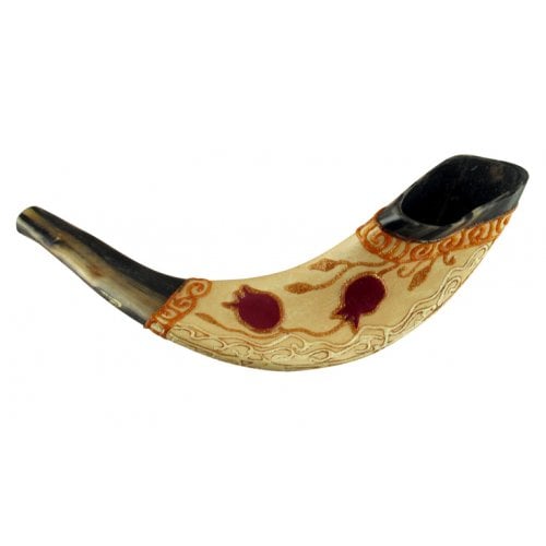 Dark Hand Painted Rams Horn Shofar - Pomegranate