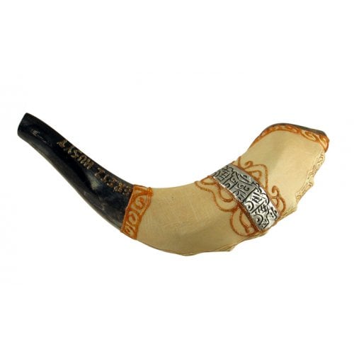 Dark Hand Painted Rams Horn Shofar -Jerusalem