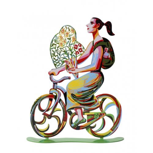 David Gerstein Free Standing Double Sided Bicycle Sculpture - Rider with Flowers