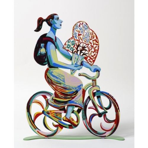 David Gerstein Free Standing Double Sided Bicycle Sculpture - Rider with Flowers