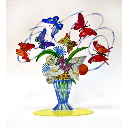 David Gerstein Free Standing Double Sided Colored Flower Vase Sculpture - Harmony