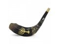 Decorated Hand Painted Ram's Horn Shofar - Western Wall Menorah Design Dark Tones