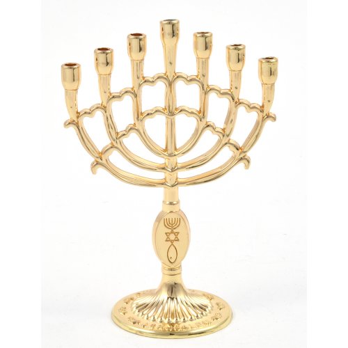 Decorative Mini 7 Branch Menorah with Fish Symbol, Gold - 4