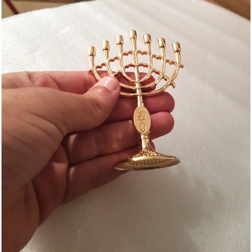 Decorative Mini 7 Branch Menorah with Fish Symbol, Gold - 4