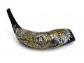 Decorative Rams Horn Shofar, Gold and Silver - Lion of Judah and Menorah