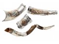 Decorative Yemenite Shofar - Sterling Silver Choshen, Menorah, Olives