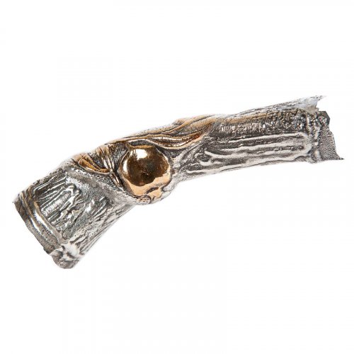 Decorative Yemenite Shofar with Sterling Silver Jerusalem and Pomegranate Images