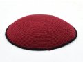 Deep Maroon with Black Border - Hand Knitted DMC Cotton Kippah