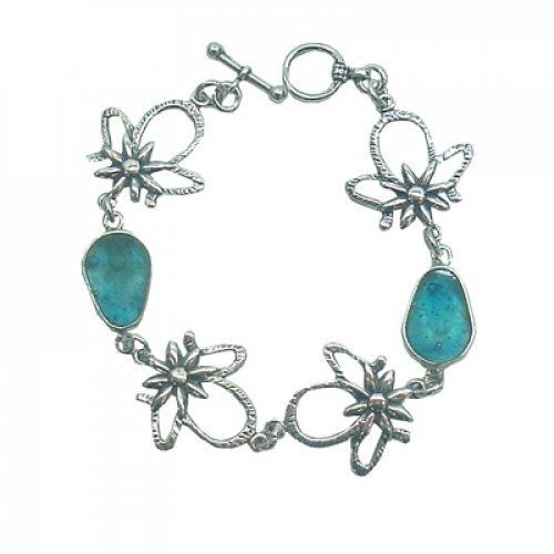 Dewdrops on Flowers Design Silver and Roman Glass Bracelet