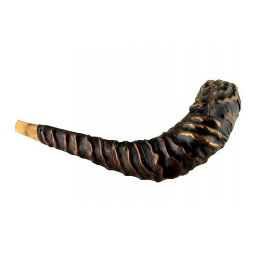 Distinctive Leather-bound Ram's Horn Shofar  Menorah Design