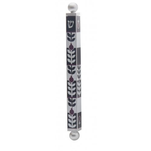 Dorit Judaica Aluminum Mezuzah Case - Black-Red Pomegranates Design