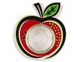 Dorit Judaica Apple Shaped Honey Dish with Glass Bowl - Red Black and Green