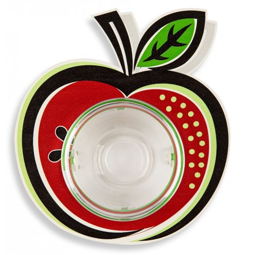 Dorit Judaica Apple Shaped Honey Dish with Glass Bowl - Red Black and Green