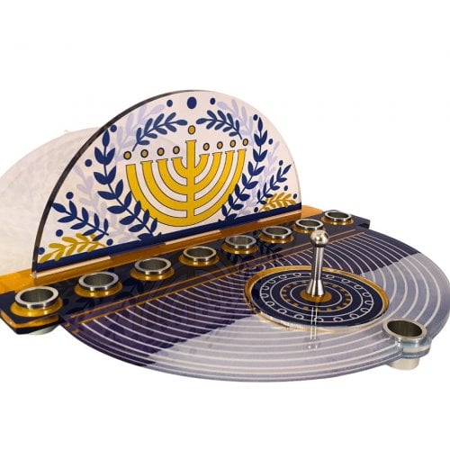 Dorit Judaica Chanukah Menorah with Detachable Dreidel - Menorah & Olive Branch