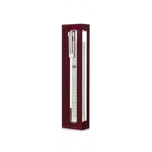 Dorit Judaica Clear Acrylic Mezuzah Case, Maroon Frame - Gold or Silver Shin