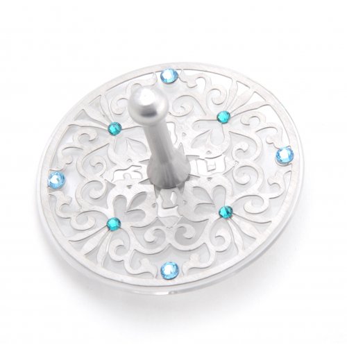 Dorit Judaica Decorative Dreidel with Flowers and Swarovski Stones on a Stand