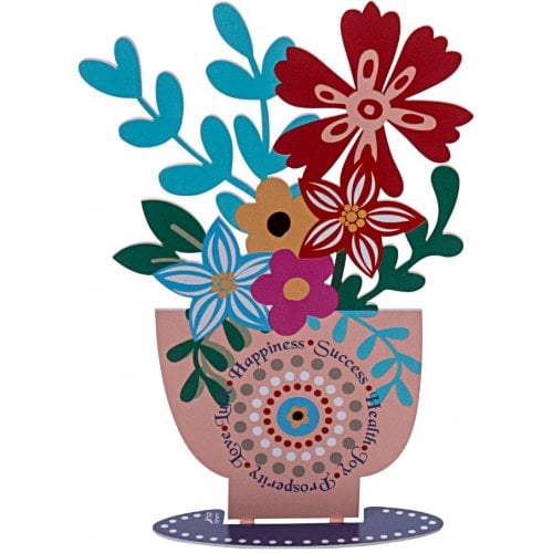 Dorit Judaica Free Standing Colorful Flowerpot with Blessings - English