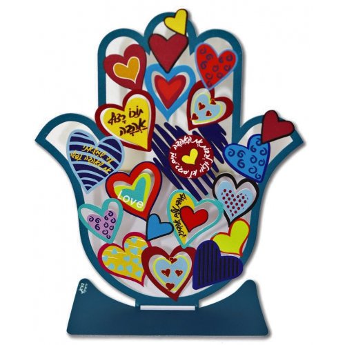 Dorit Judaica Free Standing Hamsa Sculpture, Hearts and Verses of Love