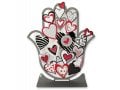 Dorit Judaica Free Standing Hamsa Sculpture, Red White and Black Hearts