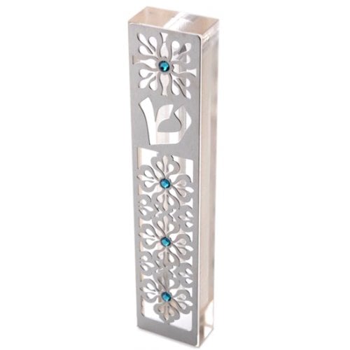 Dorit Judaica Laser Cut Steel Mezuzah Case Arabesque - Swarovski Stones