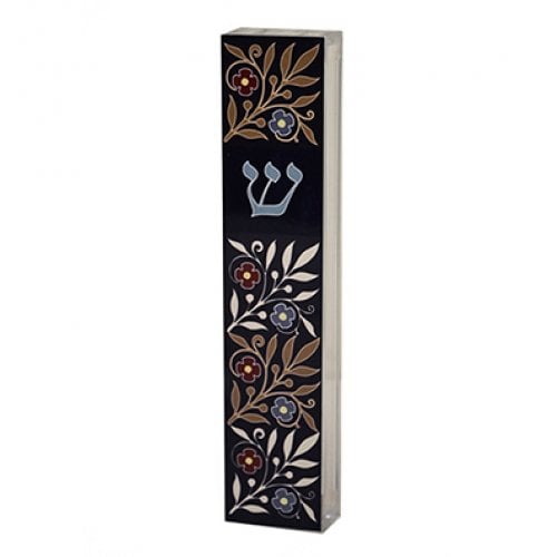 Dorit Judaica Lucite Mezuzah Case Dark Aluminum Print - Olive Branches