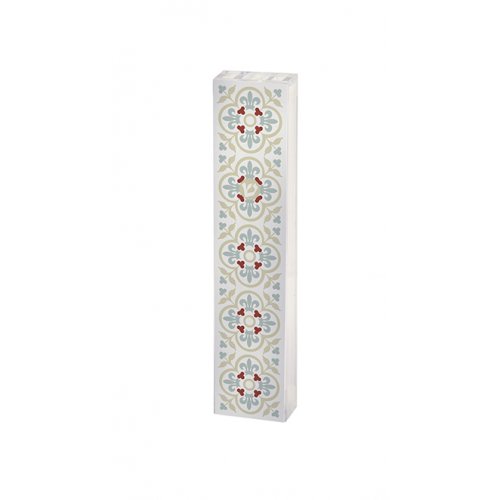 Dorit Judaica Lucite Mezuzah Case, Framed Fleur De Lys - Blue and Red