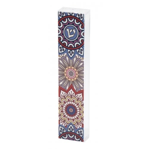 Dorit Judaica Lucite Mezuzah Case, Lively Flowers - Colorful