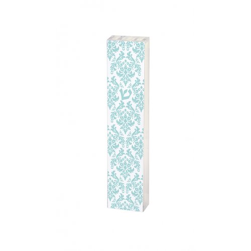 Dorit Judaica Lucite Mezuzah Case Open Fleur De Lys Design - Blue and White