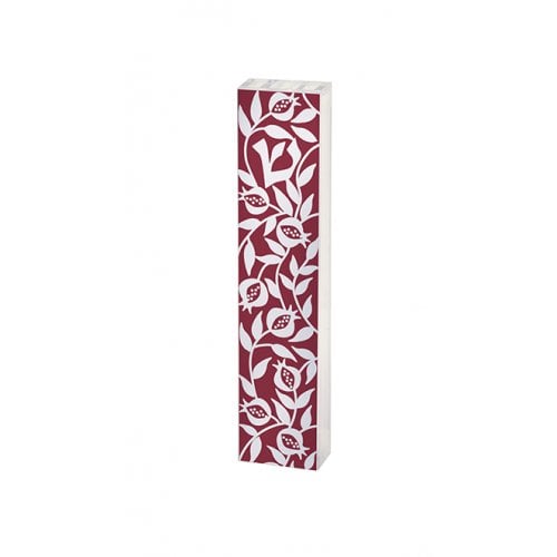 Dorit Judaica Lucite Mezuzah Case, Repeating Pomegranates - Red and White